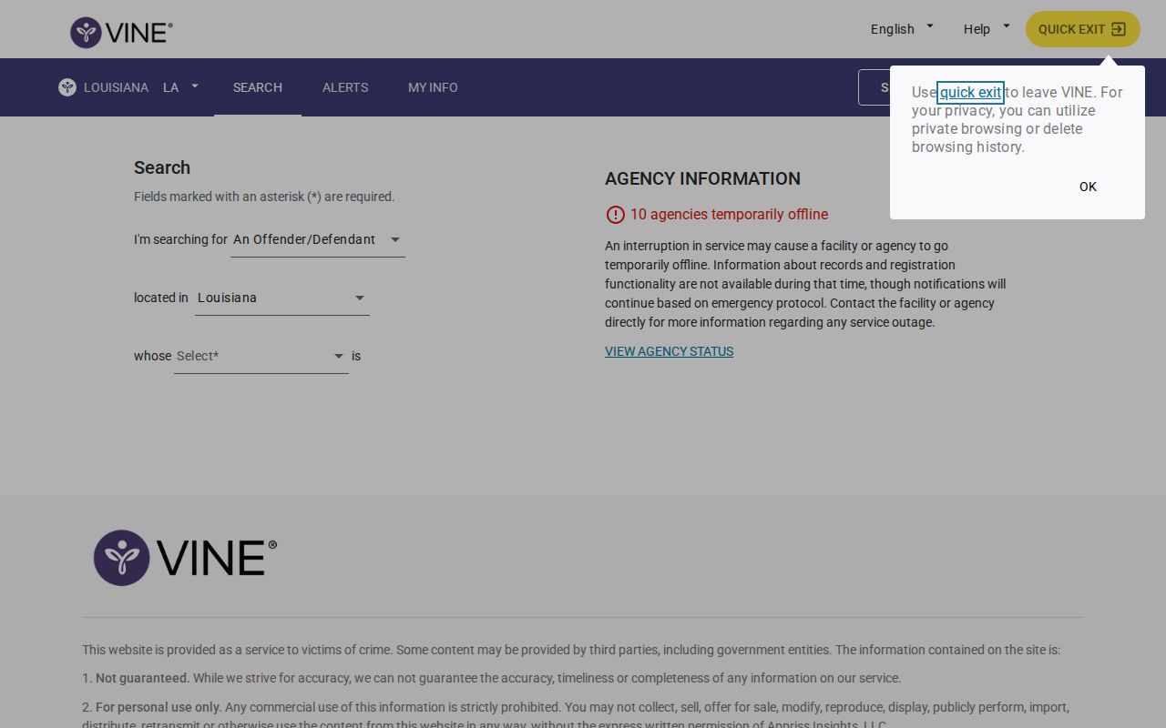 Louisiana person search for an Evangeline Parish projected release date