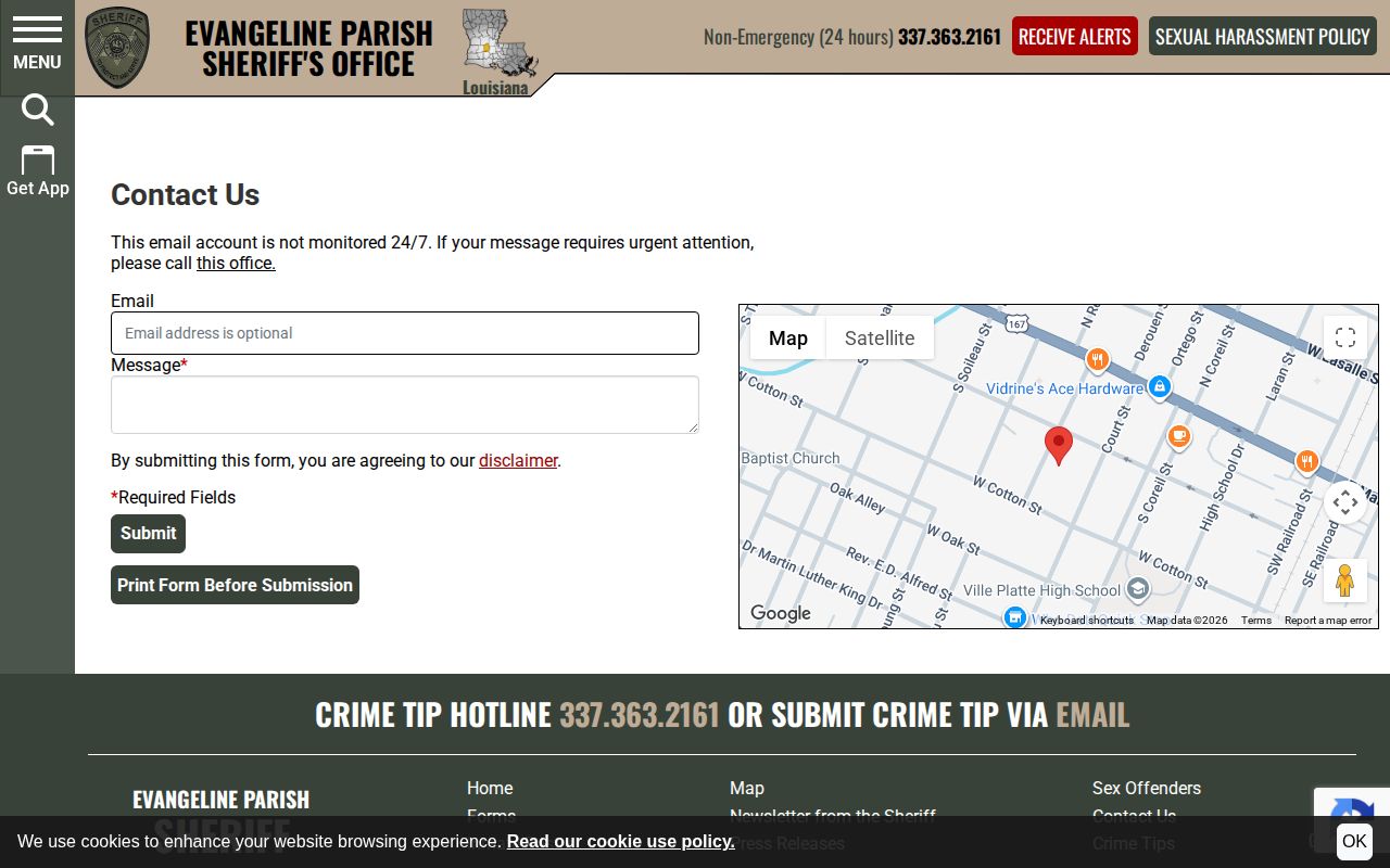 Evangeline Parish Jail release contact information