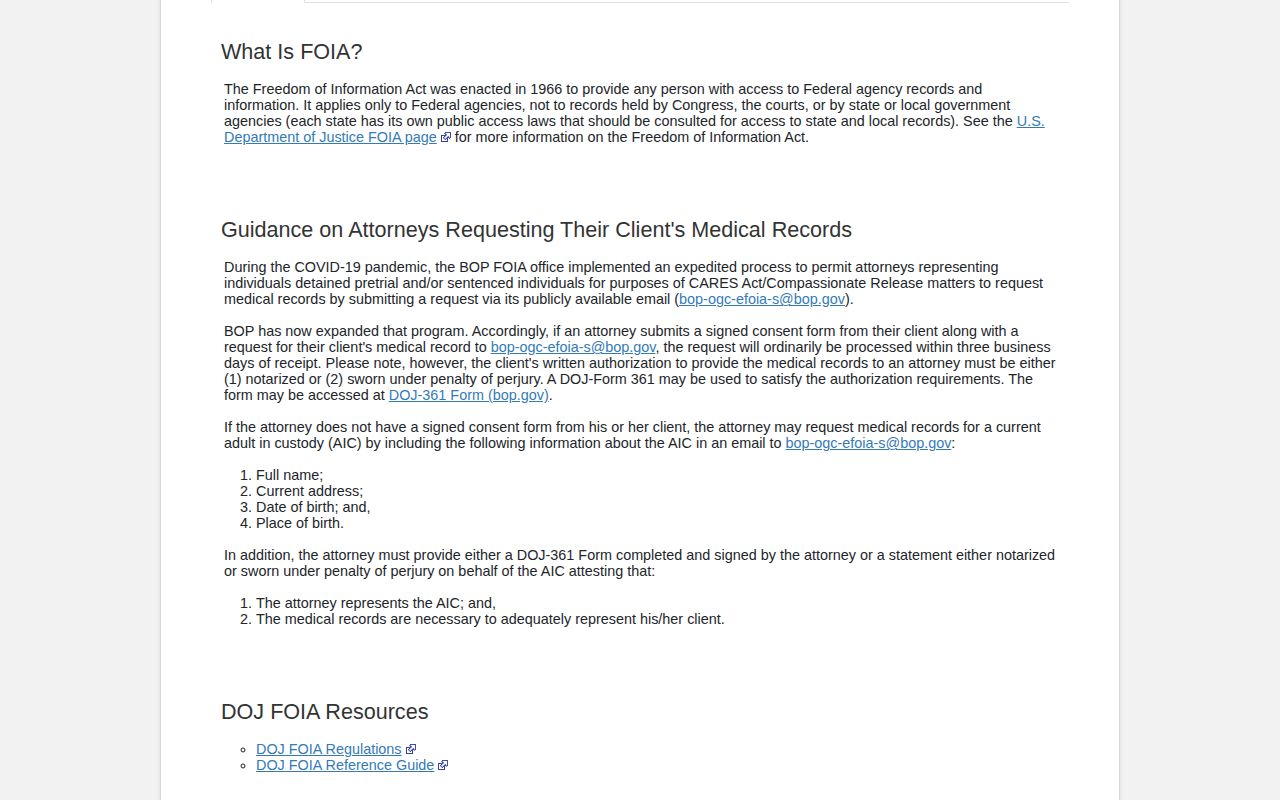 Federal BOP release records and FOIA route for a person connected to Evangeline Parish