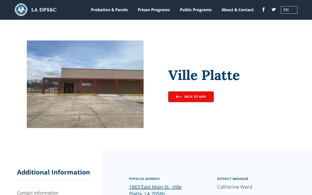Evangeline Parish post-release supervision office in Ville Platte